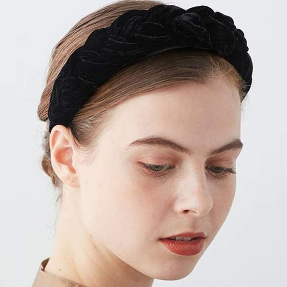NWOT! Black & Mustard Yellow Twisted Velvet Headbands (SET OF 2!) - Picture 2 of 10